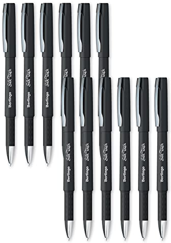 Berlingo Gelstifte Set, Kugelschreiber, 12 Stück, mit Kappe, Schwarz, 0,5 mm Strichbreite, für das Büro, das Home Office oder die Schule und Uni, Serie Silk Touch