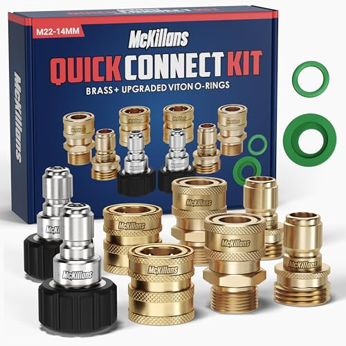 McKillans® Hochdruckreiniger-Schnellverbindungs-Set, M22-14 mm auf 3/8 Zoll männlich, weiblich, Schnelltrenn-Set für Hochdruckreiniger (Messing)