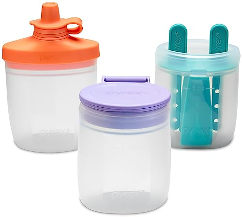 Pyrex Littles (6-PC) Silicone Baby Toddler Feeding Set, 5 OZ Pouches and Lids For Food & Beverage, Airtight Leak-Proof, BPA Free Non-Breakable Dishwasher Safe, Ages 6 Months +