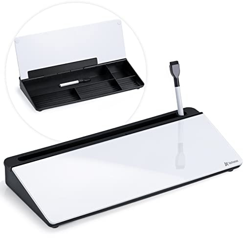 Varhomax Schreibtisch Organizer, Desktop Whiteboard Glas Schwarz Und Weiß | Aufbewahrung Abwischbar, To Do Liste, Notizblock und Tastaturständer für Homeoffice , Büro und Schulbedarf