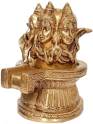 Devyom Messing-Statue mit 3 Siva-Köpfen: seltenes Sammlerstück (12276)