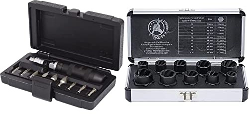 KS Tools 515.1003 1/2 Hand-Schlagschraubendreher-Satz, 11-tlg & BGS Diy 20210 | Spiral-Profil-Steckschlüssel-Satz/Schraubenausdreher | 10 mm (3/8) / Außensechskant | SW 9-19 mm | 10-tlg.
