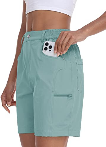 MoFiz Kurze Wanderhose Damen schnelltrocknend Outdoor Shorts für Damen Trekking Hose Grün L