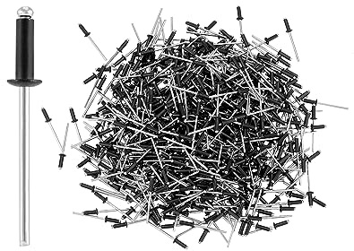 QWORK Aluminum Blind Rivets, 500 Pcs 1/8 x 3/8 Black Rivets, Large Flang Rivets