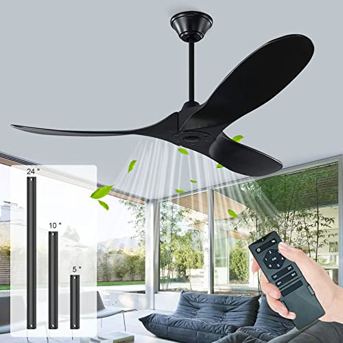 Ventilatore da soffitto nero 52 ventilatore da soffitto in legno con telecomando, ventilatore da soffitto dell'elica dell'aereo a 3 lame per il gazebo esterno del portico della casa