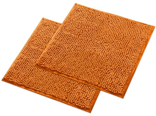 WohnDirect Badematten Set 2 teilig - Orange 45 x 45 cm - rutschfest & Waschbar - Badvorleger, Badezimmerteppich, WC Vorleger
