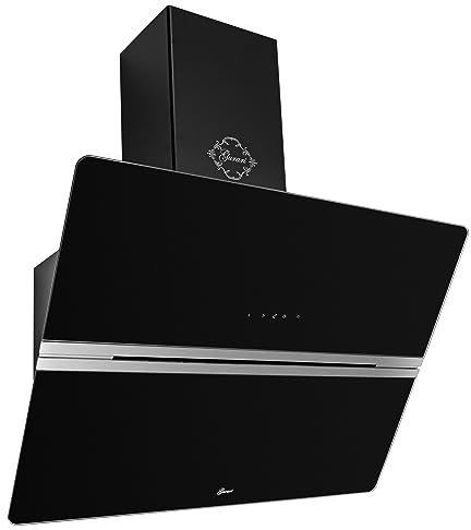 GURARI Hotte murale 80 cm série Diamond GCH 971 BL 80 Diamond, hotte aspirante 850 m³/h, Hotte Inclinée en Verre noir