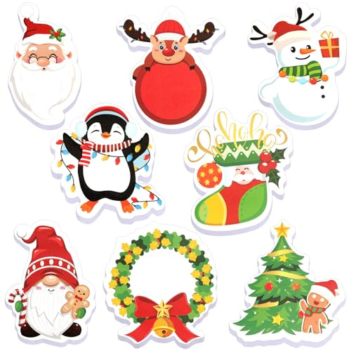 MWOOT 8 Stück Weihnachts Klebezettel Sticky Notes, Selbstklebende Christmas Notizblöcke Haftnotizen Schneemann Zwerg Design, Memopads Notepads Party Geschenke Schüler To-do-Liste Schul Büro Checkliste