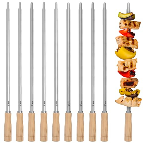 Spiedini BBQ-Toro da barbecue in acciaio inox con manico in legno (10 pezzi) | 56 cm | Set di spiedini per grigliare, Grill Skewers | Spiedo rotante, girarrosto