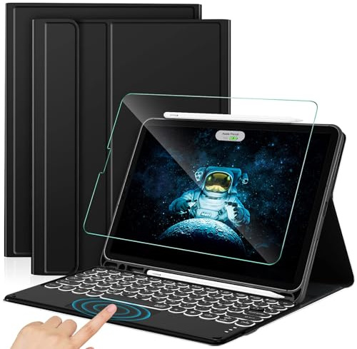 IVSOTEC Tastiera per iPad Air 5/4 generazione 2022/2020, tastiera retroilluminata, Spanish Ñ Keyboard Cover e pellicola protettiva per iPad Pro 11 2022 (4/3/2/1 generazione), nero