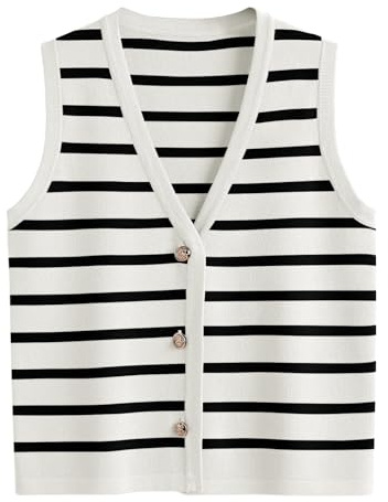 LILLUSORY Vest Tops for Women Striped Sweater Vests 2026 Fall Outfits