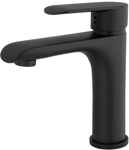 VALAZ Robinet Salle Bain | Mitigeur Lavabo, Mélangeur Eau Froide et Chaude, Pas de Fuites, Installation Facile et Rapide | Laiton, Inoxydable, Élégant, Rond, Noir Mat, Série Turia