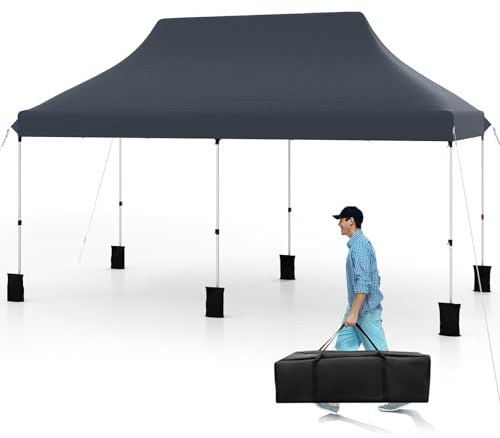 COSTWAY Tonnelle Pliante 3x6 m, Pop-up Tente de Fête Protection Solaire 3 Hauteurs 296/306/316 cm avec Sac de Rangement 6 Sacs de Sable, Barnum Imperméable pour Jardin Marché Patio Camping (Noir)