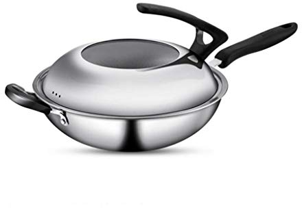 OQHAIR Wok para inducción Sartén Antiadherente de Acero Inoxidable 304 Wok sin Recubrimiento de 32 cm Estufas de Gas Cocina de inducción Olla Especial