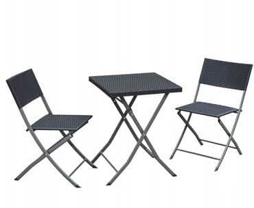 VBChome Balkonset 3 Teilig Antrazit Klappbar Zwei Sthul und Tisch Metall Kunststoff Polyrattan Balkonmöbel Gartenmöbel 2 Personen Bistroset Kaffeetisch