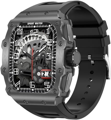 Militär Smartwatch Herren mit Telefonfunktion für Android iOS 1.95 Zoll AMOLED Touchscreen Fitnessuhr Blutdruck Herzfrequenz Schlafmonitor IP68 Wasserdicht Outdoor Sportuhr Langer Akku 123 Sportmodi