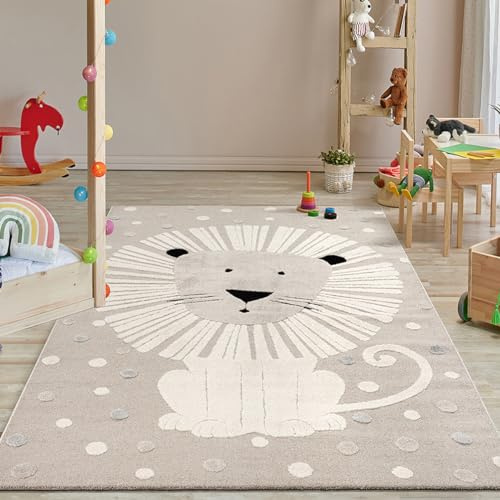 the carpet Jungle Kids Teppich für Kinderzimmer, Kinderteppich, 3D-Effekt, Pflegeleicht, strapazierfähig, Löwe, 160 x 230 cm