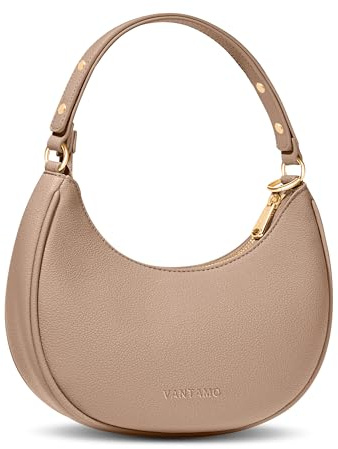 Vantamo Moonbag Clutch – aus Kunstleder mit RFID-Diebstahlschutz und verstellbarem Schultergurt – Luna-Tasche mit goldfarbenen Reißverschlüssen und Clip zum Schutz vor Taschendieben