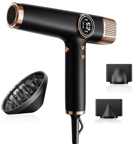 Faszin Secado Pelo Profesional, Secador Rápido Ligero,Motor 110,000 RPM, Secador Pelo Iónico de 200 Millones para Mujeres y Hombres, Secador Pelo Silencioso (Negro Azabache)