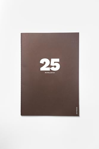 OCTÀGON DESIGN 2025 Big Monthly Planner Plus, Monatsplaner, 12 Monate, Januar - Dezember 2025, der kultige Monthly Octaon-Planer, A4, Kakaobraun, Softcover