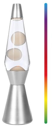 I-TOTAL® - LED Lavalampe 36 cm mit Heizwiderstand zum Erhitzen von Wachs (weißes Wachs und silberner Sockel)