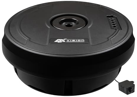 ESX V1100Av2-28cm (11) AKTIV Bass für Reserverad-Mulde mit massivem Aluminium-Gehäuse | Class-A/B Power mit 300 Watt und kompakter Kabel-Fernbedienung