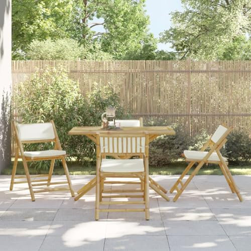 ShGaxin Bistrostühle 4 STK. Klappbar mit Cremeweißen Kissen Bambus, Gartenstühle, Balkonstuhl, Terrassenstühle, Gartensessel, Garten Stühle, Gartenmöbel, Balkon Stühle - 3208923