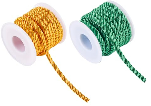 Crafans Cordoncini intrecciati in poliestere da 5 mm, 3 strati, luccicanti, cordini decorativi dorati/verdi per appendere tende, fermatenda, borse, cordoncini