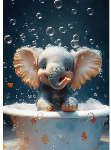 DAERLE 5D Diamond Painting Niedlicher Elefant, Diamant Painting Bilder Elefant mit Seifenblasen, Diamond Art Erwachsene DIY Diamant Kunst Malerei Stickerei Set Kreuzstich für Home Wand Dekor 30x40cm