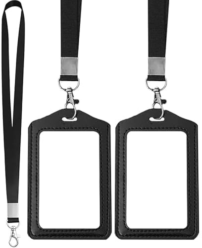 KGDUYC 2 Stücke Ausweishülle mit Schlüsselband, Ausweishalter ID Kartenhalter ID Card Holder Ausweishülle PU Leder Wasserdicht Kartenhülle Ausweishalter Set Arbeitskartenhalter Ausweiskartenhalter