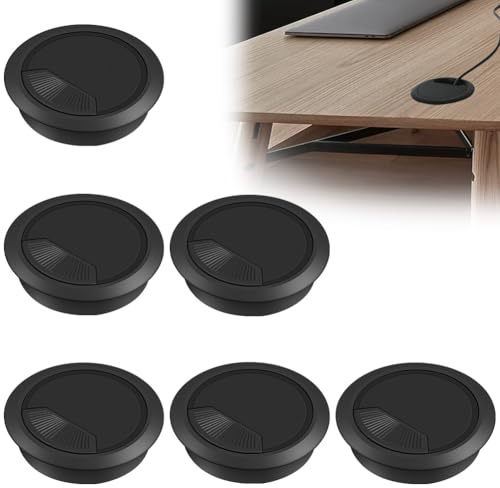 Flintronic 6PCS Desk Grommet, Ø60mm(2.4 inch) Desk Cable Grommets | Round Desk Cable Hole Cover, Computer Cord Cable Wire Grommet for Home and Office Table Management (Black)
