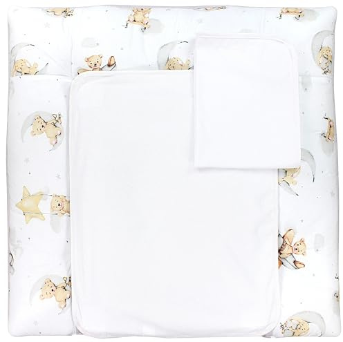 TupTam Wickelauflage mit 2 wasserfesten Frotteebezügen – weich gepolstert & hautfreundlich MAR02579, Farbe: Bärchen Kaninchen Grau/Beige, Größe: 75 x 85 cm