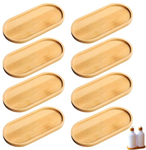 EVDZNA Ovale Holz Serviertablett, 8 Stück Holz Oval Holztablettsm Holztablett, 17,5 x 8,8 cm Holztablett, Toilettentank Tablett, Schminktisch Tablett, Geeignet für Tassen, Pflanzen und Dekorationen