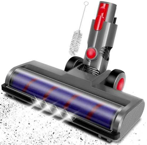 4 LED Replacement Brush Head Compatible with Dyson V7 V8 V10 V11 V15 Series | 180° Flexible Floor Head with 2 Replacement Rollers and 1 Cleaning Brush for SV10 SV11 SV12, Reaches Under Furniture