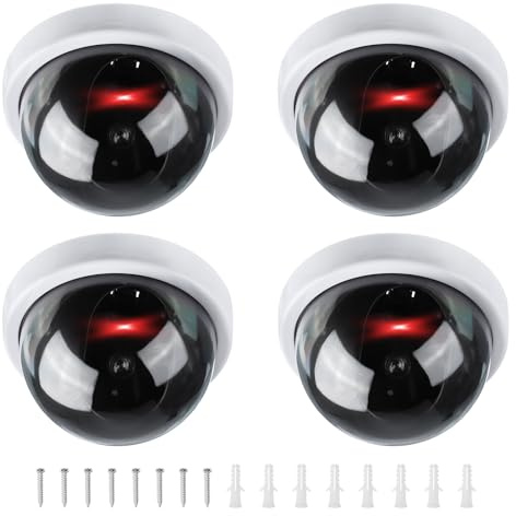 PATIKIL Telecamera Finta Di Sicurezza, 4 Pezzi Telecamere Finte A Cupola Con LED Rosso Lampeggiante E Vite Per Interni Esterni Casa Ufficio, Bianco