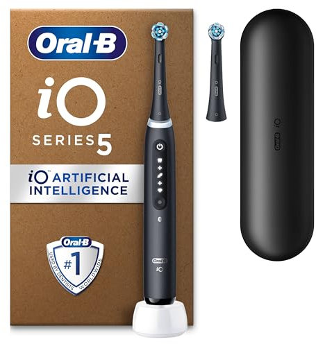 Oral-B iO5 Electric Toothbrushes for Adults, 2 Toothbrush Head & Travel Case, 5 Modes with Teeth Whitening, UK 2 Pin Plug, Black