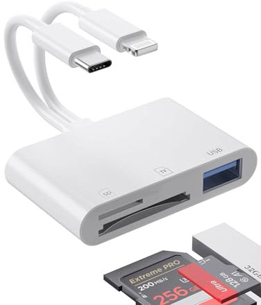 GNUADZ Adattatore Lettore di Schede SD per iPhone, Lettore Scheda SD per PC USB C, Lettore per Fotocamere da Lightning a Scheda SD/MicroSD, Compatibile con iPhone 16/15/14/13/Laptop/Tablet, Samsung