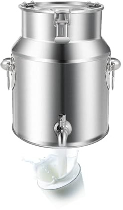 Edelstahl Milcheimer mit Wasserhahn Versiegelter Deckel Milchkanne Für Milch,Wein,Öl Aufbewahrung und Transportkanne,5L
