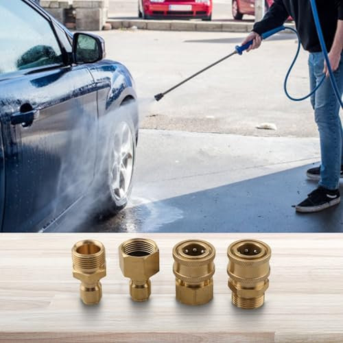 For Pressure Washer Hose Quick Connect Adapter Set Features Brass Construction, Includes 4 Pieces (M22-15MM 3/8)