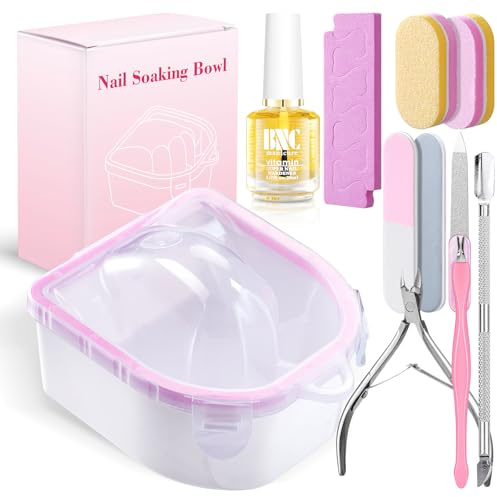 Yokilly Nagellackentferner Einweichschale: Aceton UV Nagellack Entferner Schüssel - 12 Stück Dipping Powder Gelnägel Acrylnägel Entferner Werkzeug Set With 20ml Cuticle Oil für Salon Home
