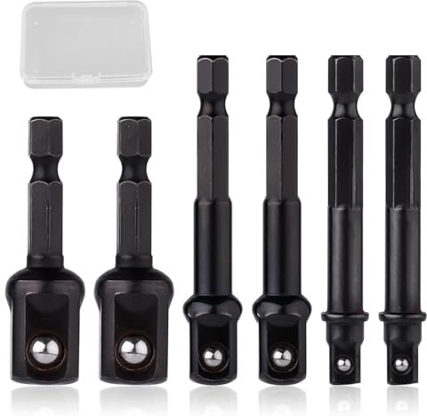 6 PCS Drill Socket Adaptor, 1/4, 1/2, 3/8 Inch Impact Driver, Impact Wrench Adapter Hex Shank Socket Wrench Adapter Set, Hand Tools Kit for Daily Use