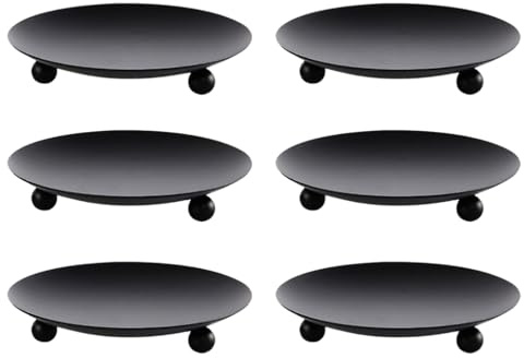 Abiyou Piatto per Candele in Metallo, 6PCS Portacandela in Mètallo Nero, 10CM Piatti e Vassoi per Candèle, Piattino Porta Candèle, Portacandèle Nèro in Mètallo, per Decorazioni Casa, Spa, Feste(Nèro)