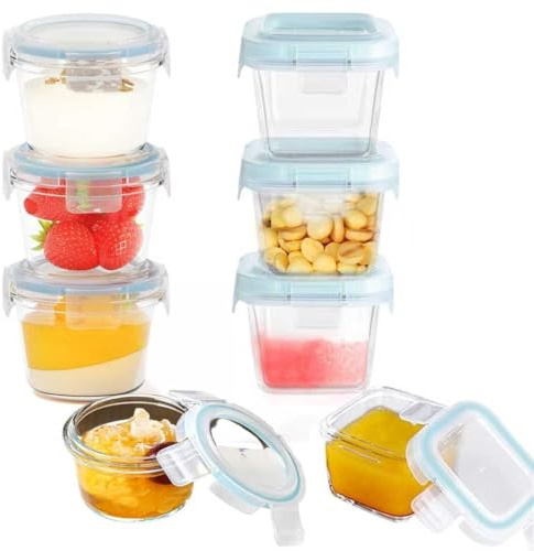 REDKNOT 8 Pack Glasbehälter mit Deckel 4 Quadrat Kinder Lunchbox(160ml) 4 Rund Glas Lebensmittelbehälter(130ml) Vorratsdosen auslaufsicher Salatschüssel Frischhaltedosen Suppenbehälter to Go