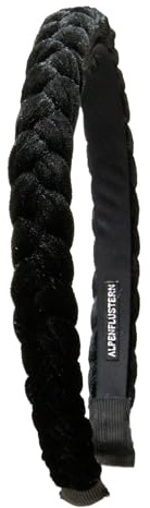 Alpenflüstern Trachten-Haarreif Samt Flechtoptik schmal - Damen Haarschmuck rutschfest, Haarband geflochten fürs Dirndl (schwarz) ADV160