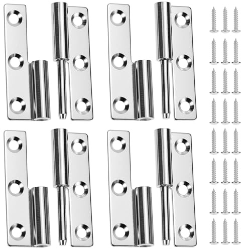 QWORK® 4 Piezas bisagra desmontable, bisagras de puerta de acero inoxidable 304 de 64x36mm con tornillos, para ventanas y armarios