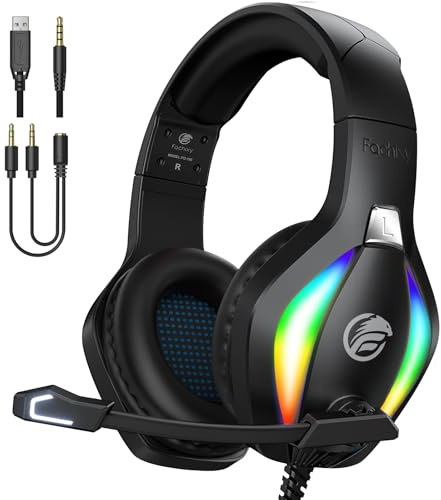 Fachixy FC100 Casque Gaming pour PC, PS4, PS5, Xbox, Mac, Nintendo Switch, Casque Gamer PS4 avec Lumière RVB, Casque PS5 avec Micro, Casque Antibruit avec Prise Jack 3,5 MM