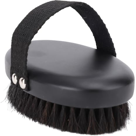 Cepillo para el cuerpo, mango de madera suave, depurador de piel seca para uso previo a la ducha, banda elástica, acabado negro