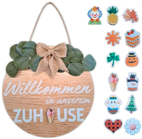 Türkranz - aus Holz mit Wechselmotiven (30cm) | Türkranz ganzjährig | Türkranz Frühling | herzlich willkommen Schild | Haustür Deko | Türdeko | Tür Deko