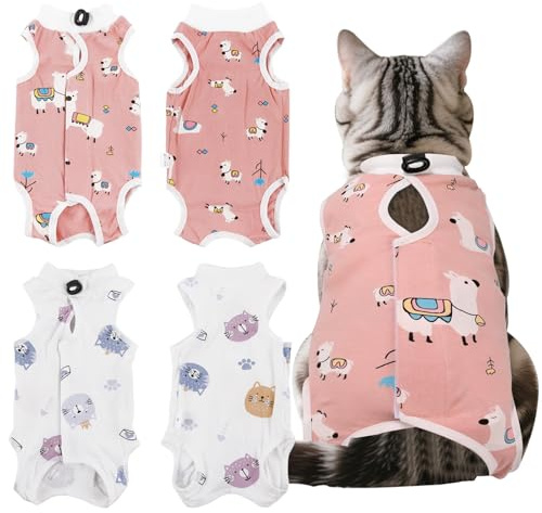 Hengrongshen 2 unidades de body para gatos después de la castración quirúrgica, tejido de malla antifugas y transpirable, para castración de gatos, heridas abdominales femeninas (S)