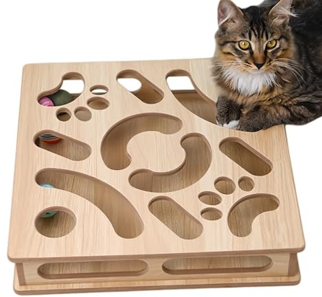 Interaktives Katzenspielzeug & Leckerli Spender Katzen Krallenpflege Spielzeug Intelligenzspielzeug Mit Glockenball, Fummelbrett Für Katzens,Labyrinth Puzzler Box Katzen Puzzle Spielzeug,30x30x8cm